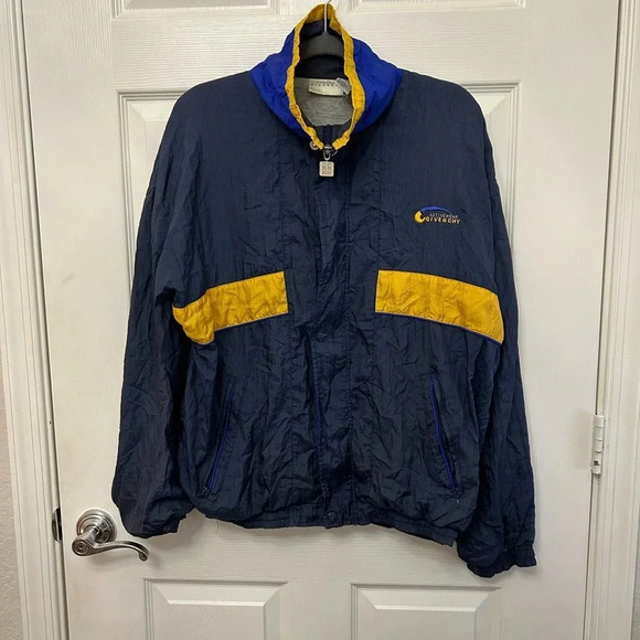 ! Vintage 90s Givenchy Activewear Blue Yellow Windbreaker Full Zip Jacke… - Picture 1 of 6
